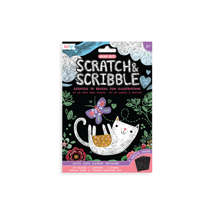 Mini Scratch & Scribble Art Kit: Cutie Cats - 7 Piece Set