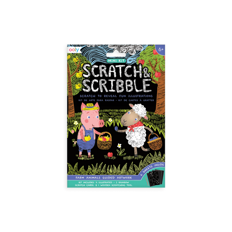 ooly mini scratch & scribble art kit: farm animals - 7 piece set play Little