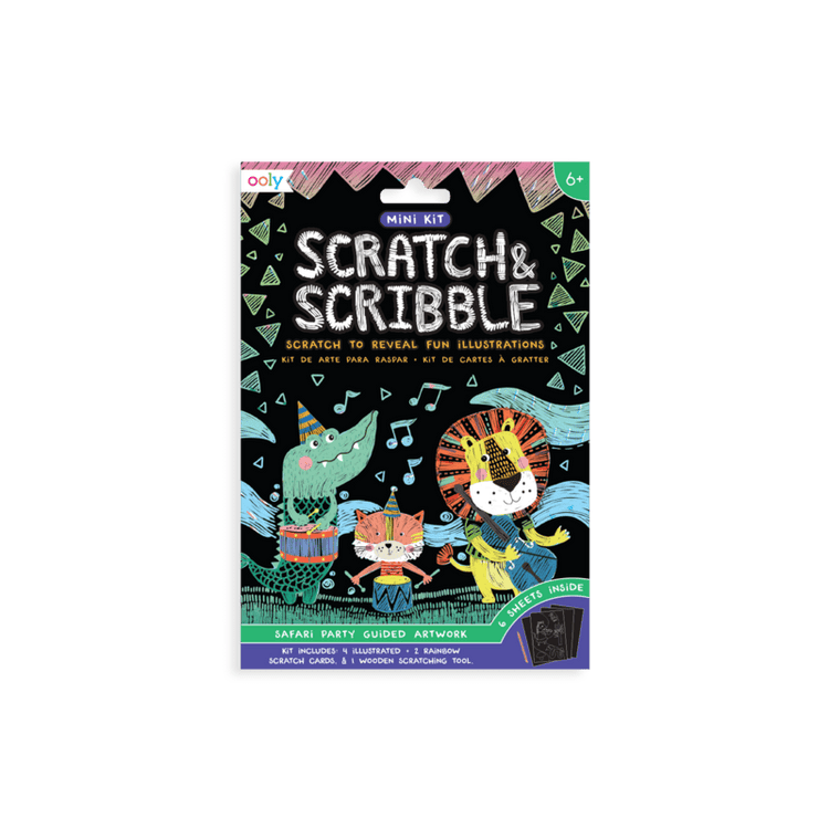Little ooly play Mini Scratch & Scribble Art Kit: Safari Party - 7 Piece Set