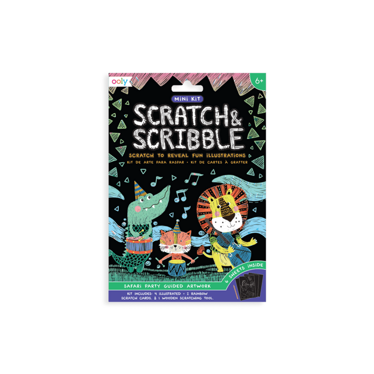 ooly Mini Scratch & Scribble Art Kit: Safari Party - 7 Piece Set play Little