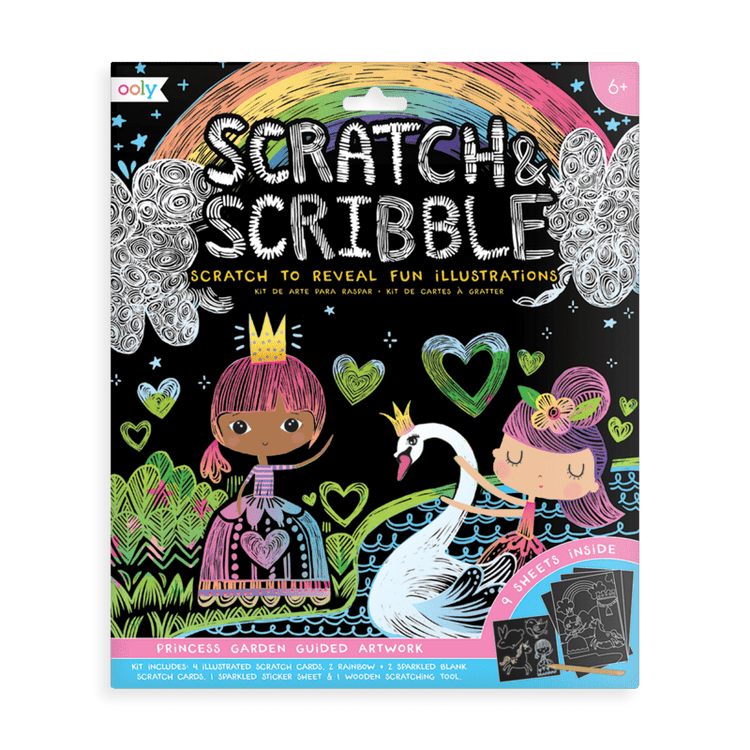 Scratch & Scribble Art Kit: Princess Garden - 10 Piece Set with a girl and a swan by ooly.
