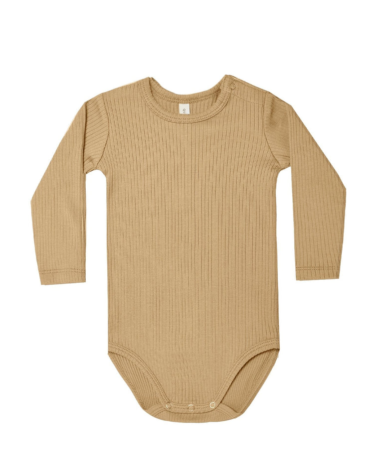 Little quincy mae baby girl ribbed longsleeve bodysuit in honey