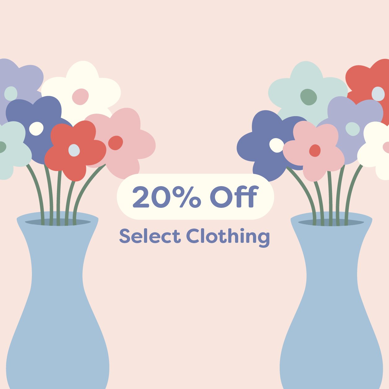 Graphic with text "mother's day markdowns" flanked by two stylized tulips on a pink background.