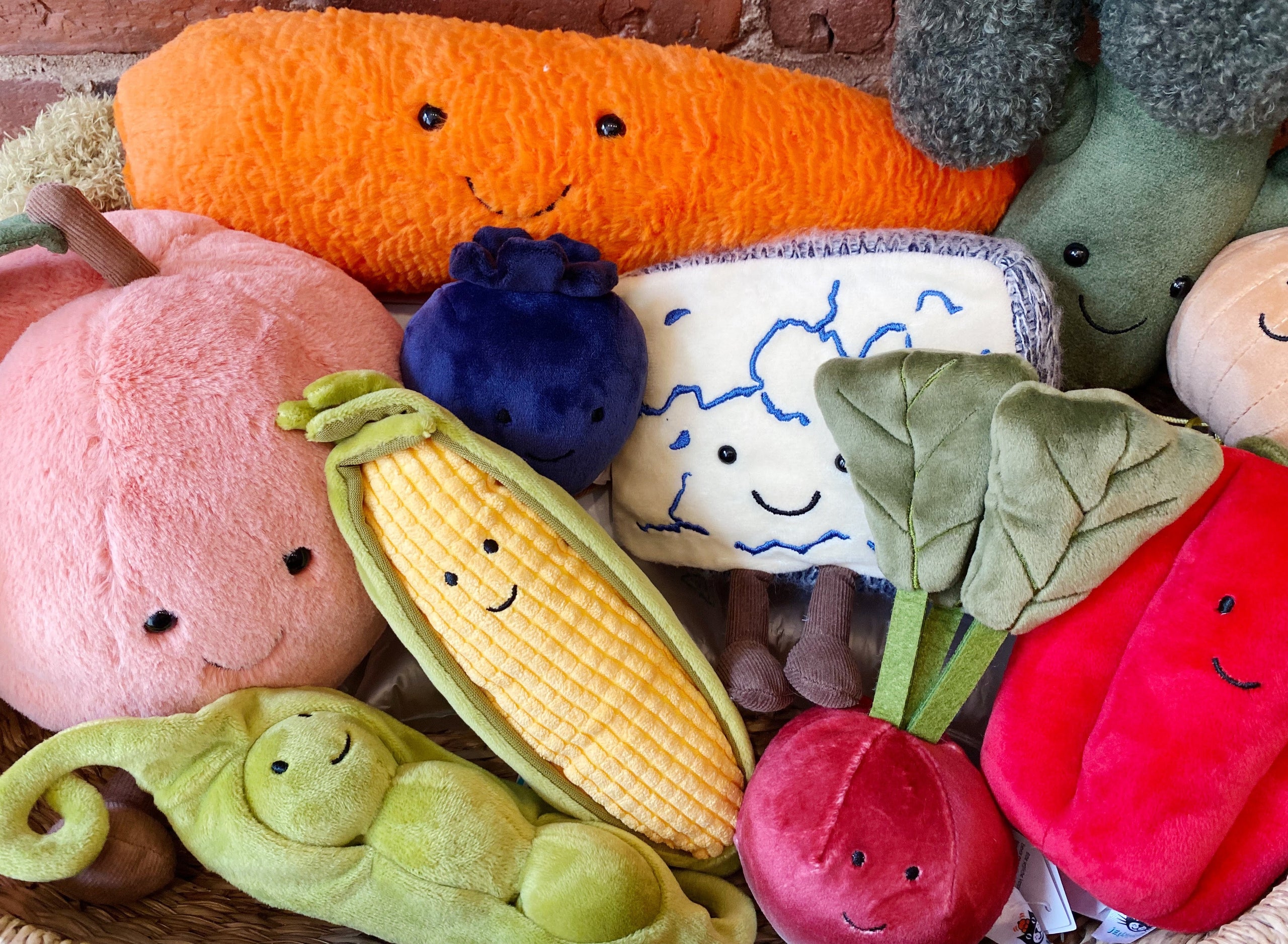 A group of stuffed toys.