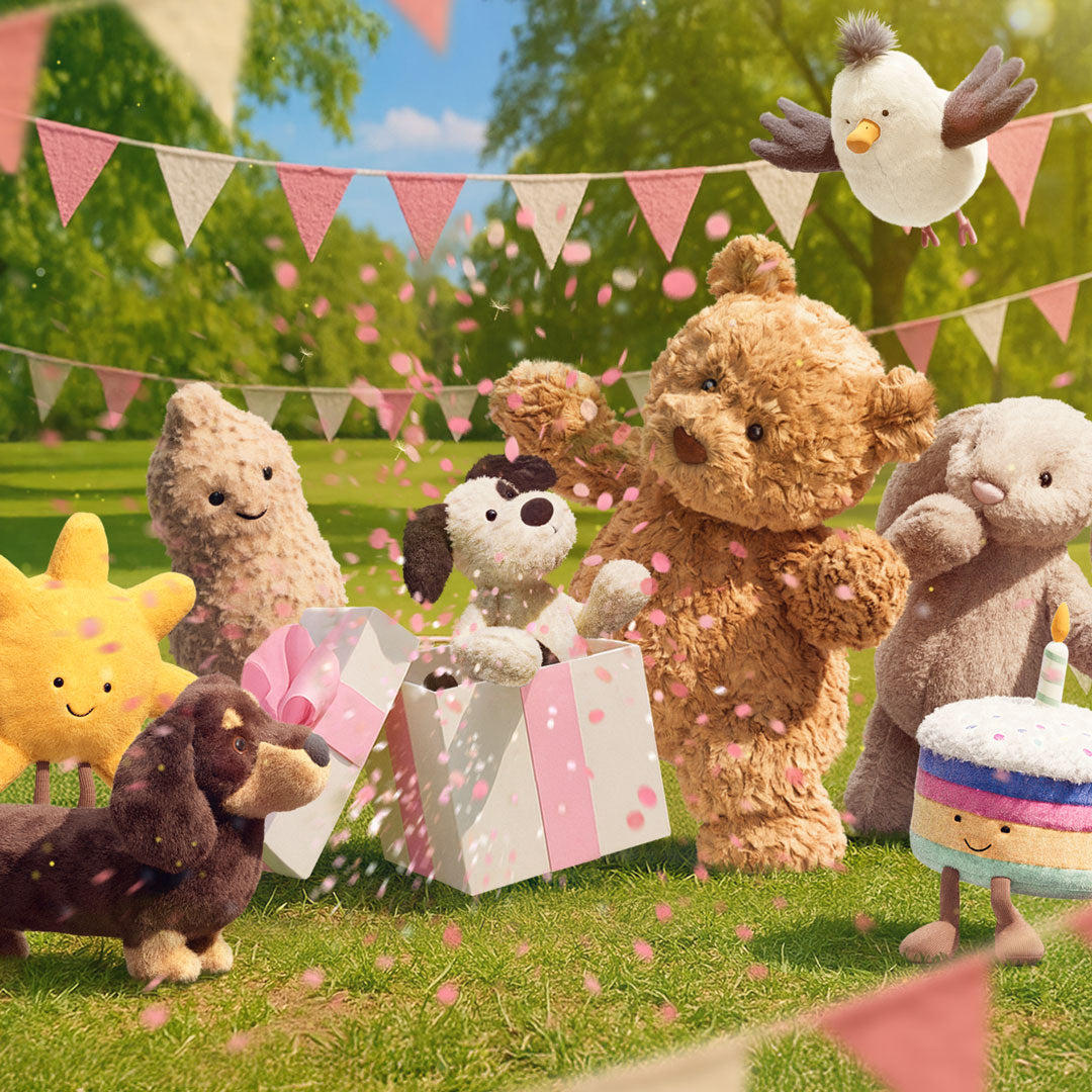 A group of stuffed toys.