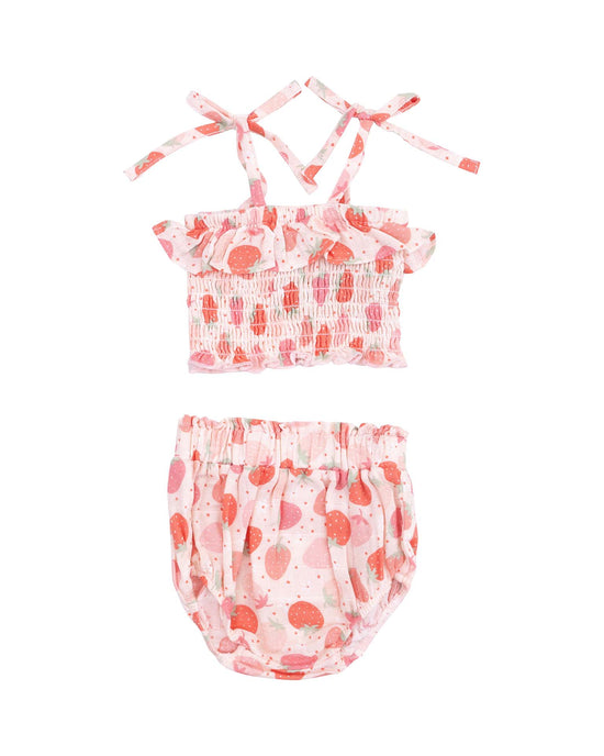 strawberry bliss smocked ruffle top + bloomer