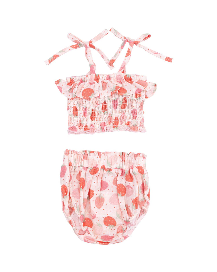 strawberry bliss smocked ruffle top + bloomer