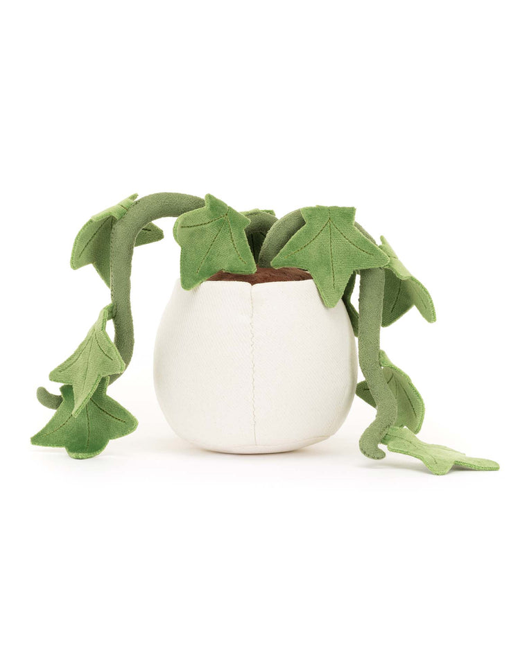 The Jellycat Amuseables Ivy is a plush toy with green, floppy vine leaves in a white pot—ideal as a whimsical gift, pictured on a plain white background.