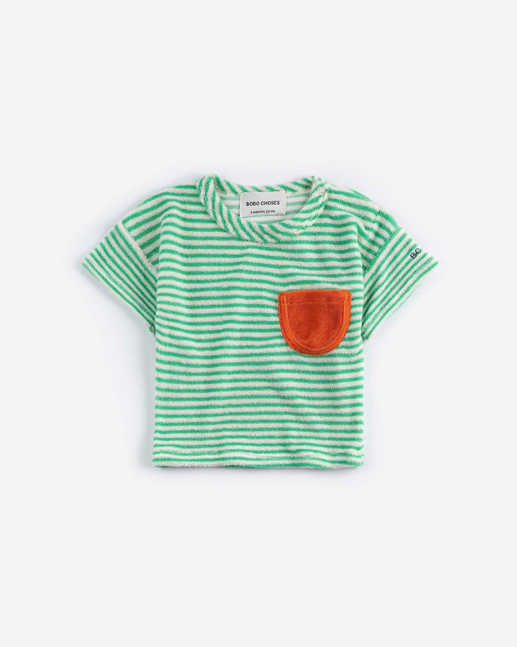 bobo choses green stripes terry cloth t-shirt baby Little
