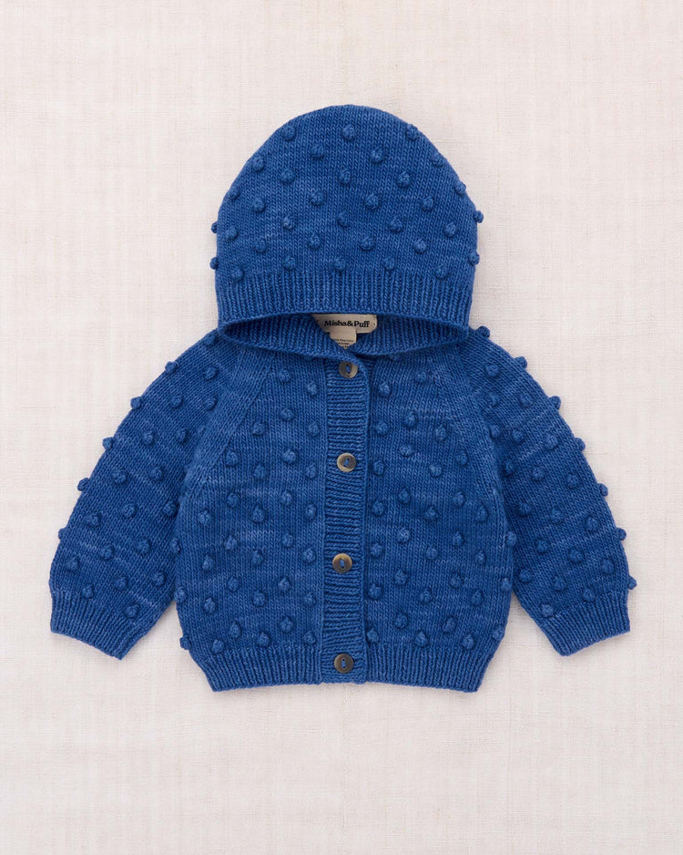 misha + puff baby hooded popcorn cardigan in blue ribbon baby Little