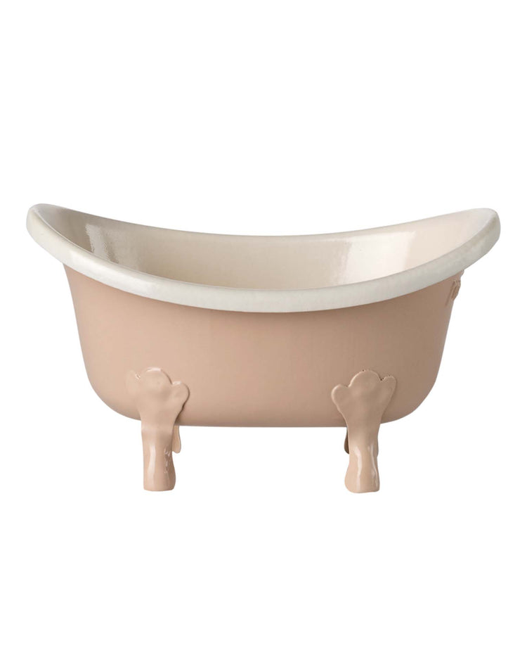The maileg bathtub, mouse - rose is a small, light pink clawfoot tub with a white interior—ideal as vintage toy accessories or mouse house furniture—shown from the front against a plain white background.