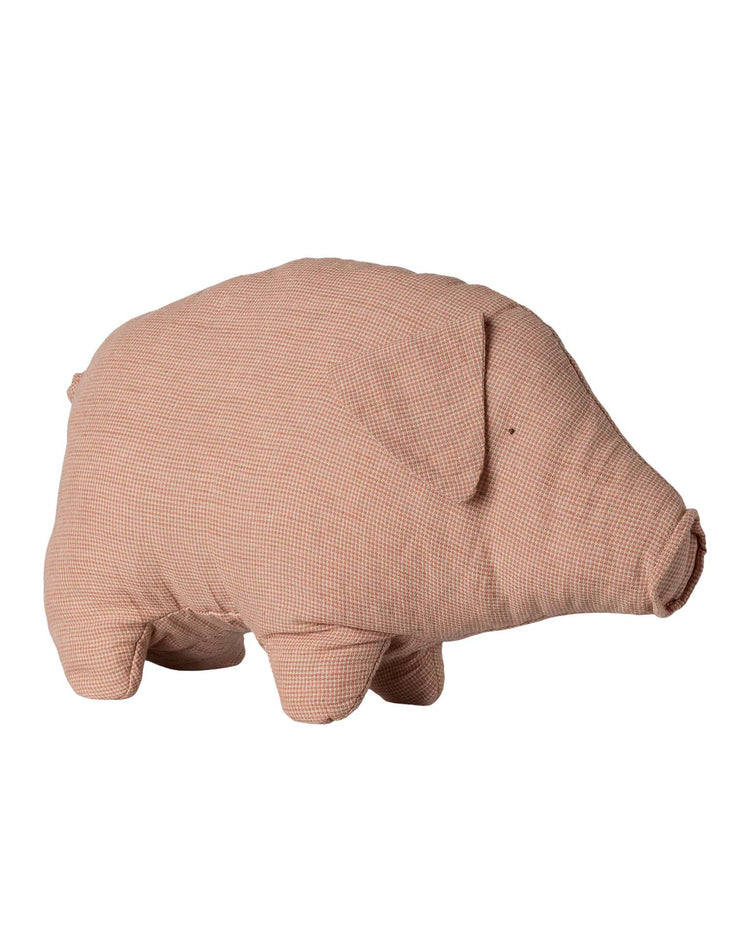 The maileg medium polly pork is a pale pink pig-shaped plush toy with a small checkered pattern, made from linen cotton. This charming stuffed animal is shown on a white background.