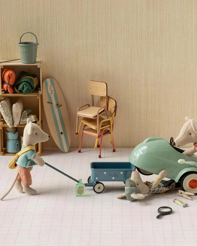 maileg wagon, mouse - blue play Little