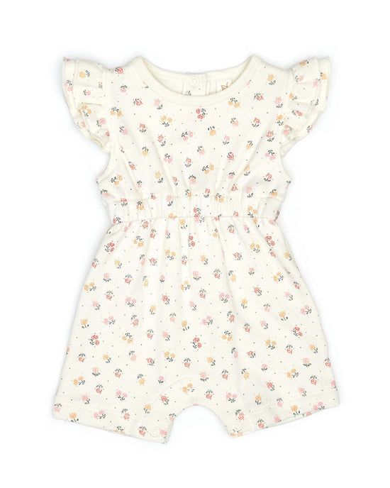 ruffle romper in natural flowers
