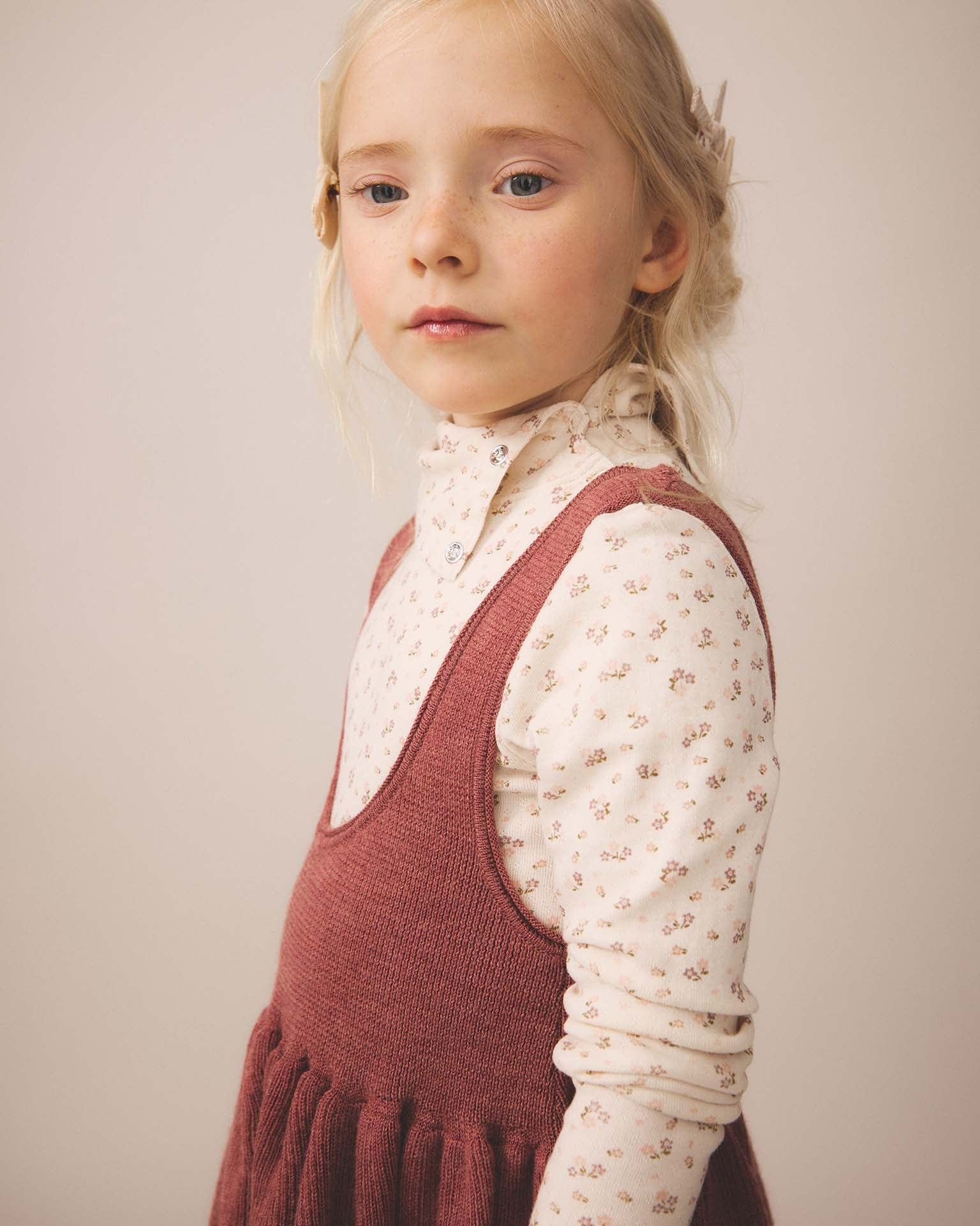 soor ploom snap turtleneck in calico print pointelle, rosewood at