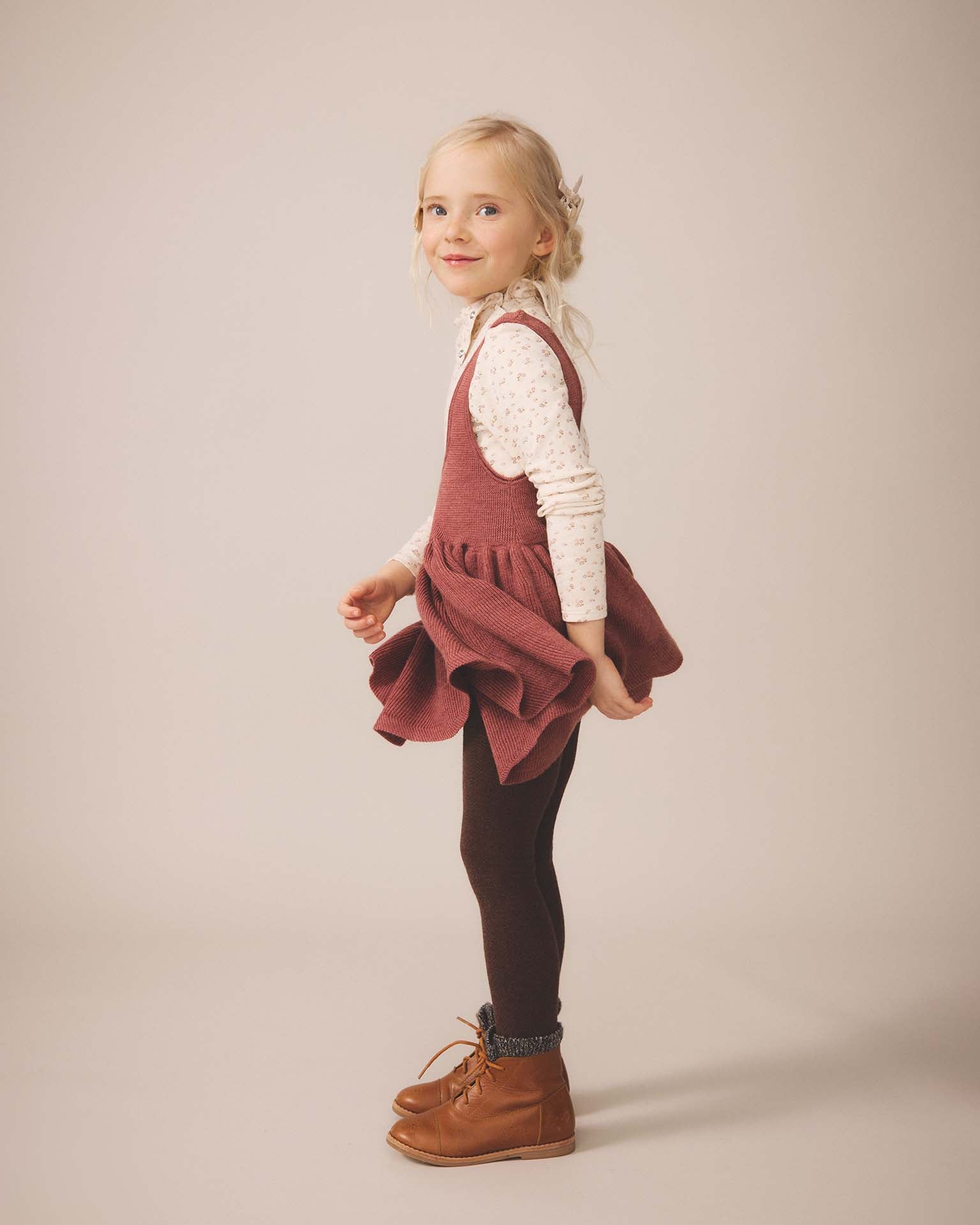 soor ploom snap turtleneck in calico print pointelle, rosewood at