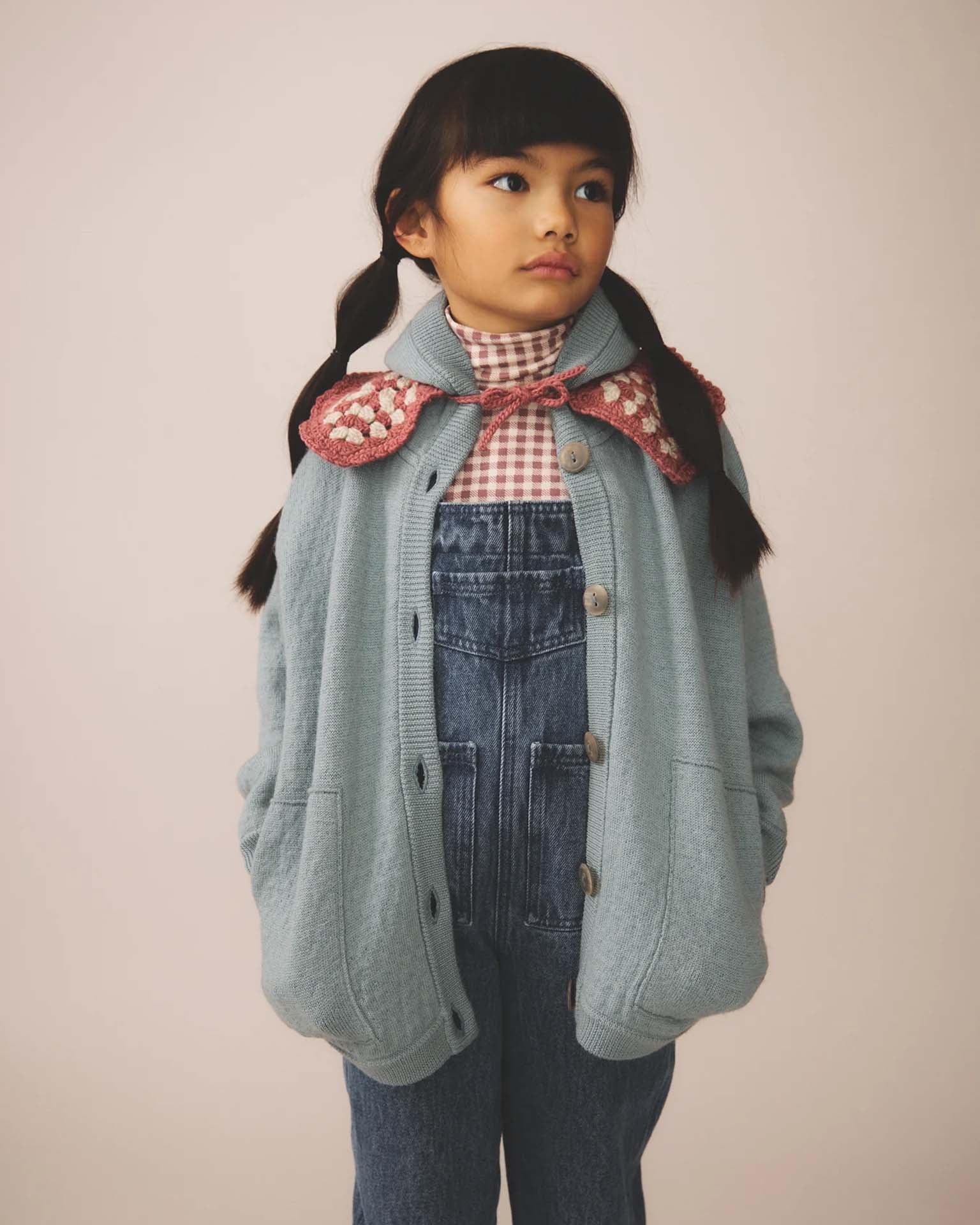 soor ploom snap turtleneck in gingham print, cherry at Little