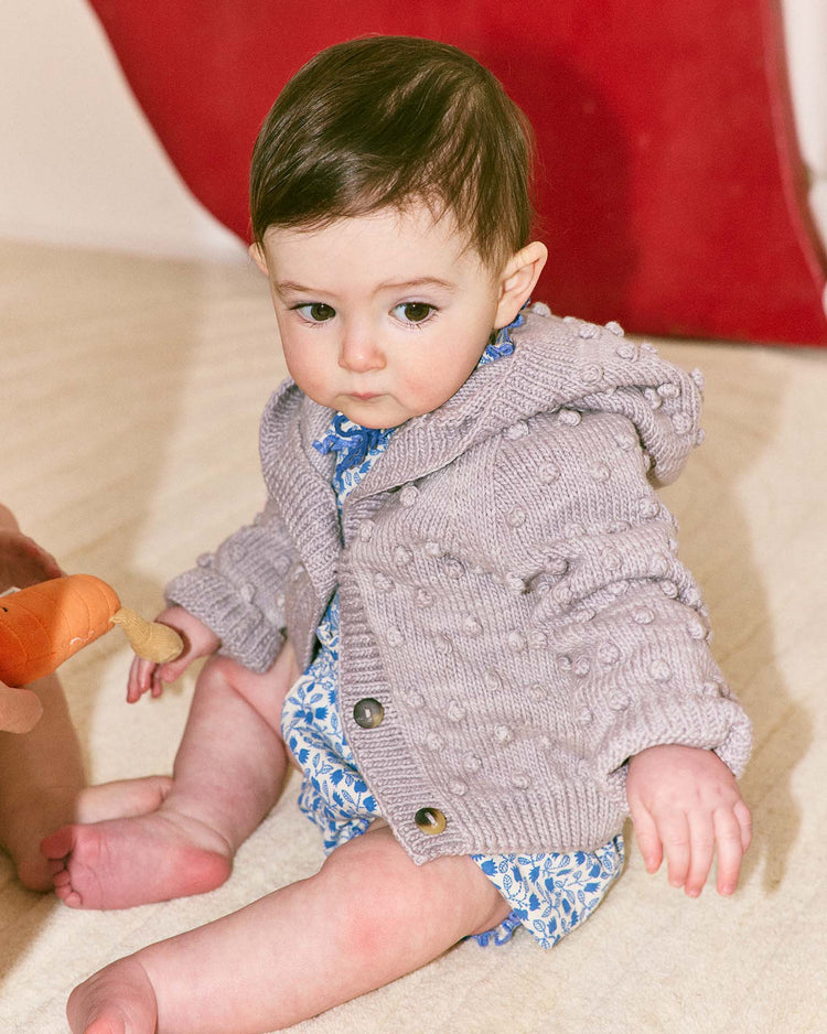 misha + puff baby hooded popcorn cardigan in mist baby Little