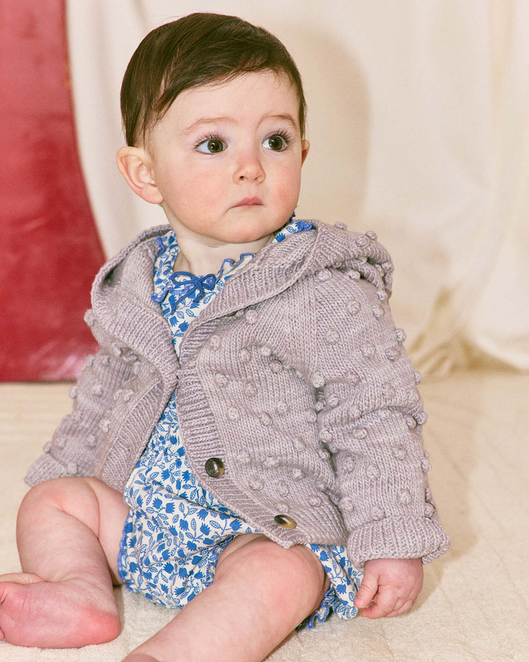 misha + puff baby hooded popcorn cardigan in mist baby Little