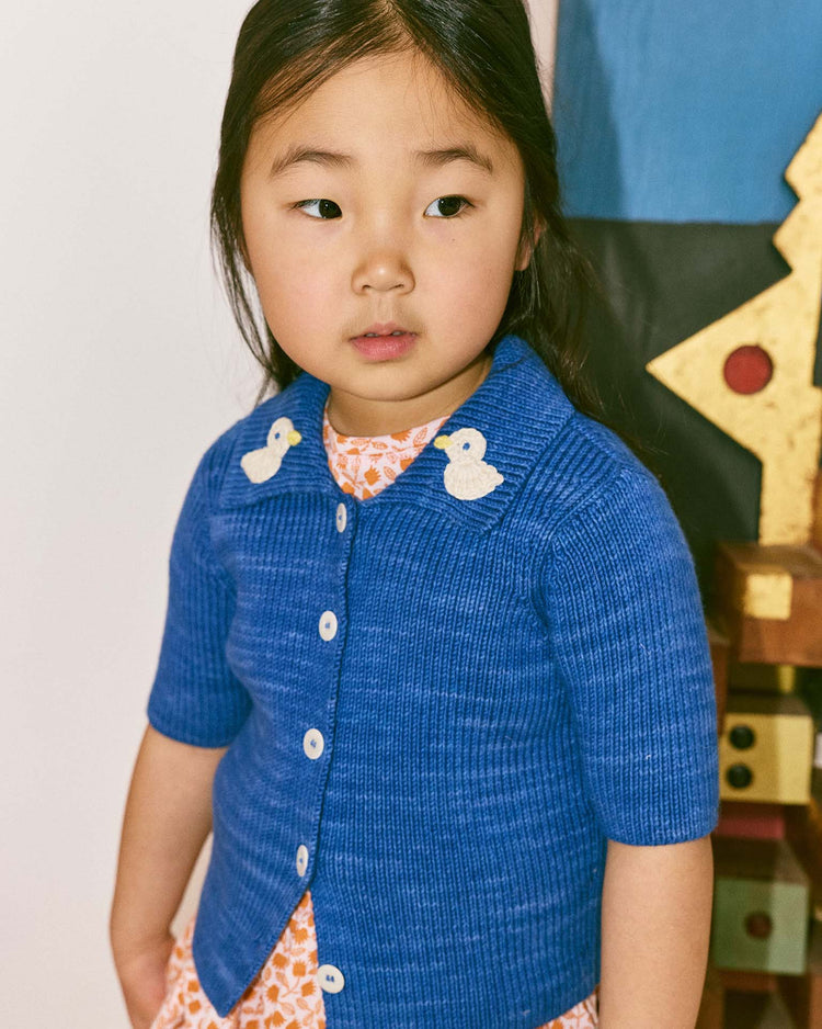 misha + puff duckling cafe cardigan in blue ribbon kids Little