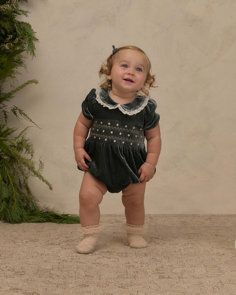 noralee elizabeth romper in green baby Little