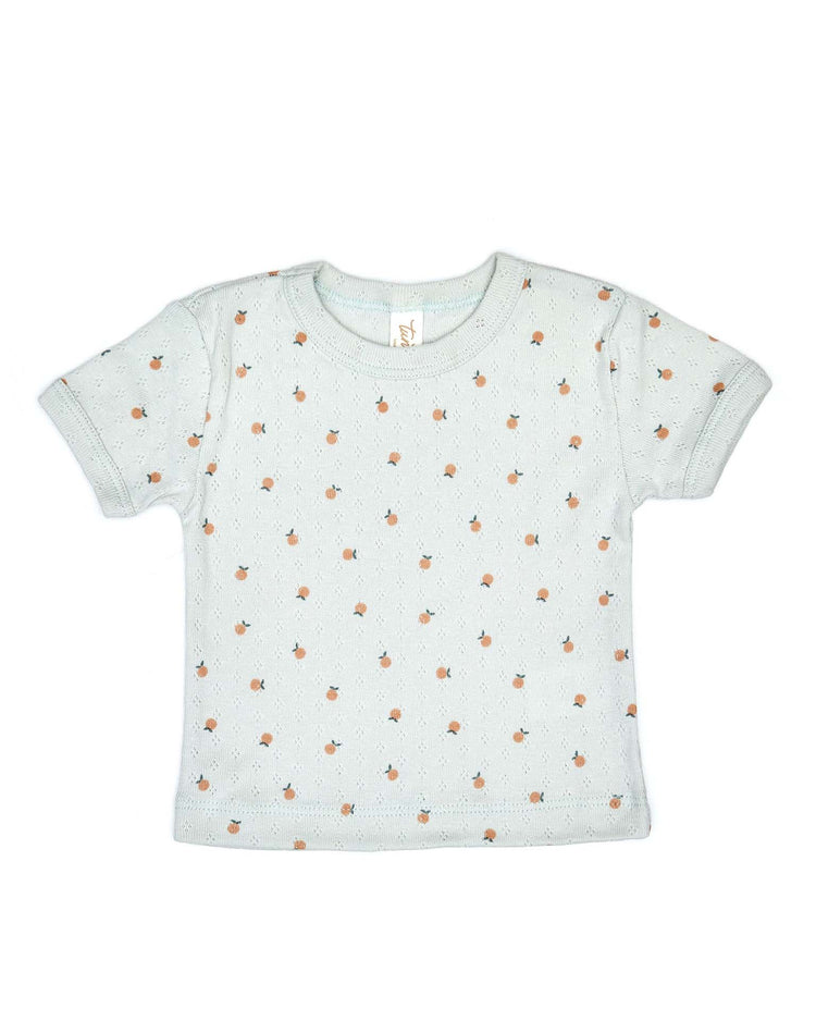 pointelle short sleeve top in light blue little oranges
