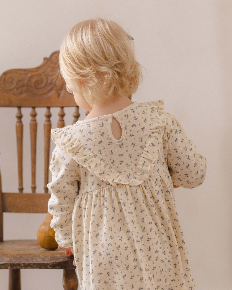 quincy mae long sleeve ruffle v dress in blue ditsy baby Little