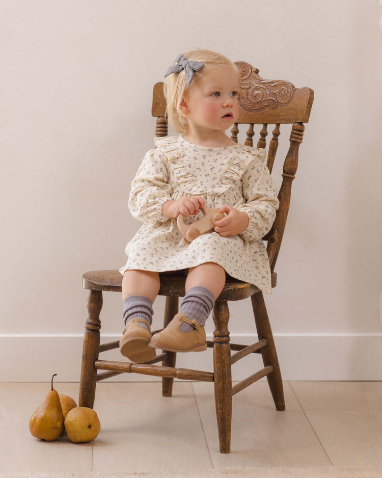 quincy mae long sleeve ruffle v dress in blue ditsy baby Little