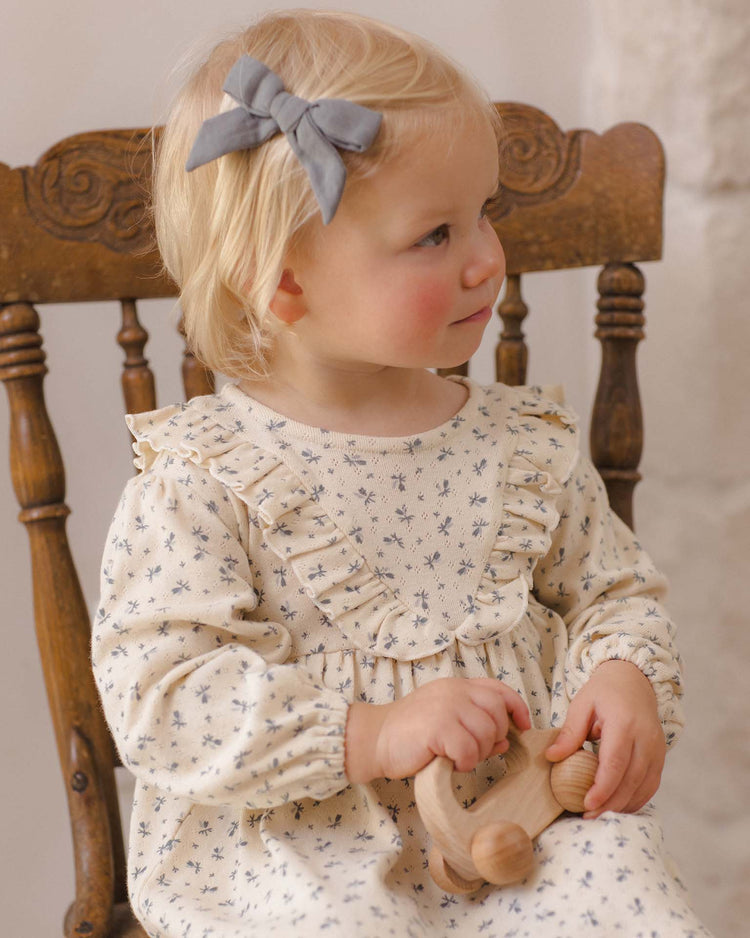 quincy mae long sleeve ruffle v dress in blue ditsy baby Little