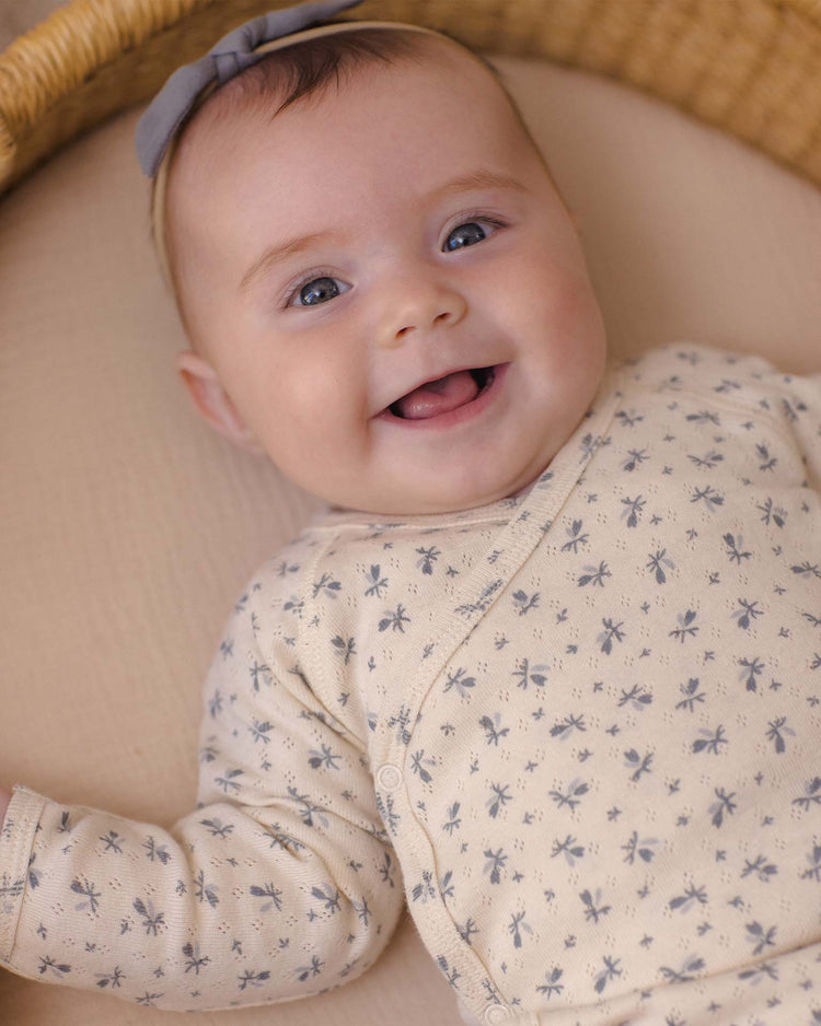 quincy mae side snap bodysuit in blue ditsy baby Little
