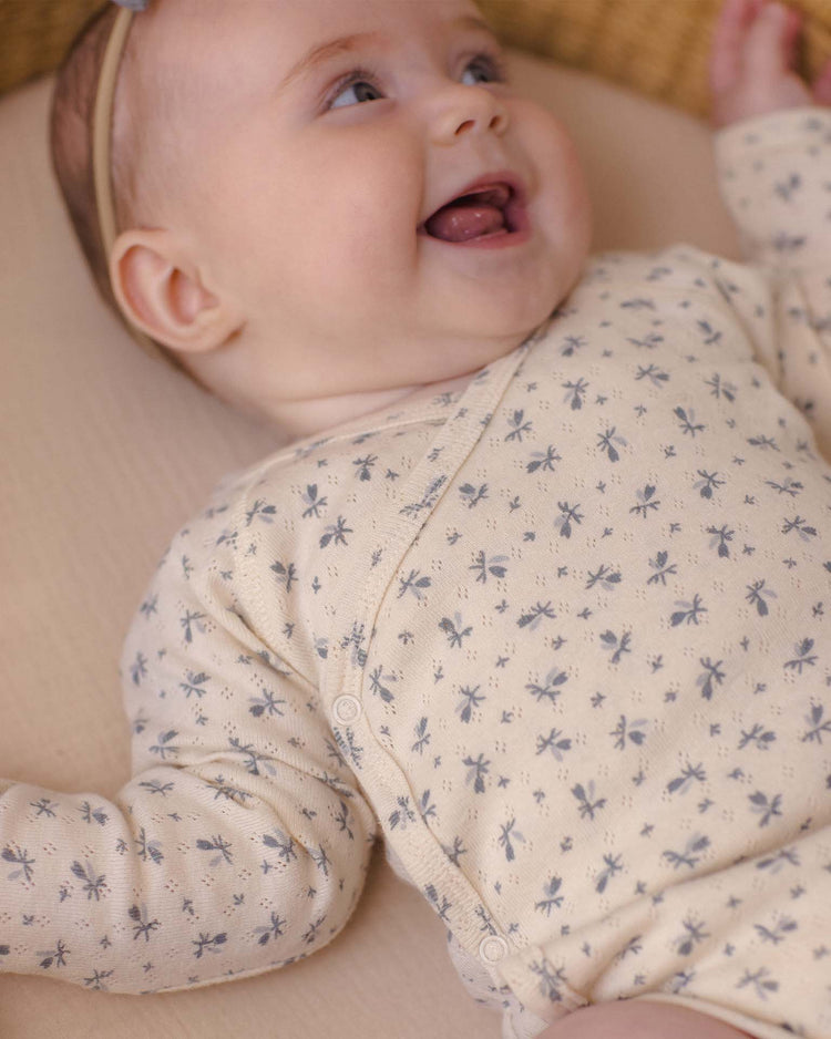 quincy mae side snap bodysuit in blue ditsy baby Little