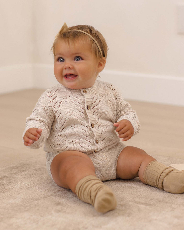 quincy mae knit cardigan in heathered oatmeal baby Little
