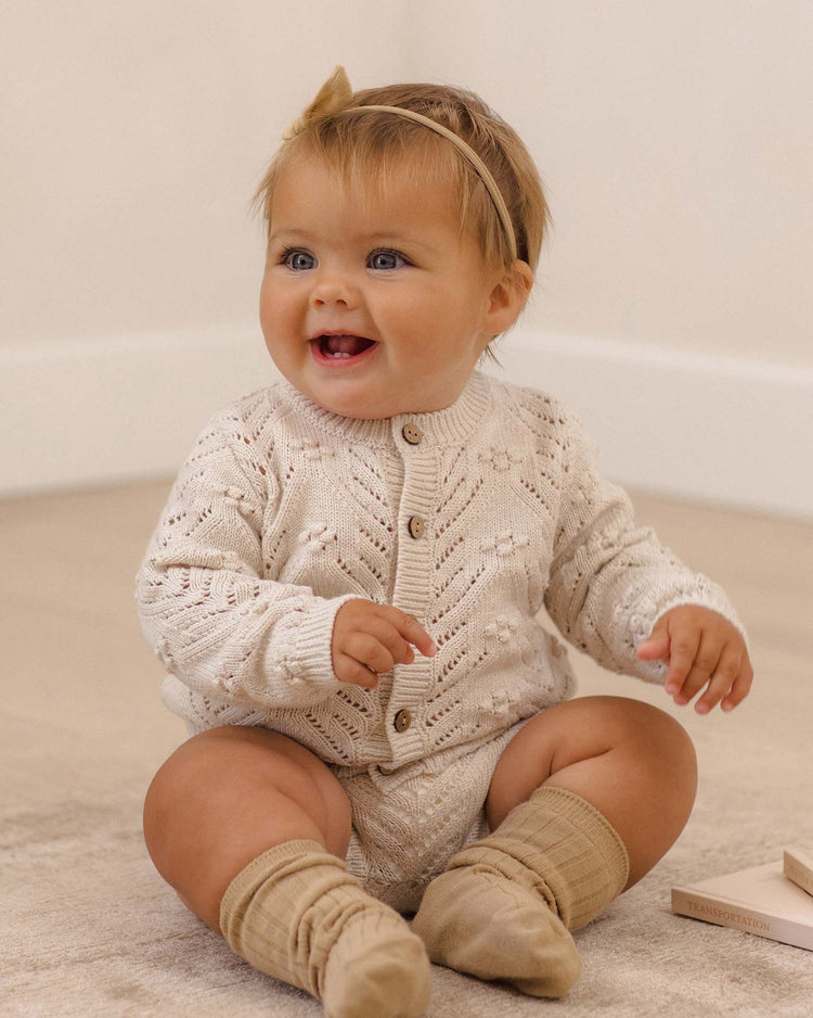quincy mae knit cardigan in heathered oatmeal baby Little
