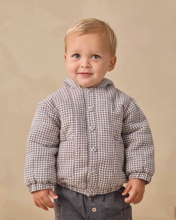 quincy mae hooded woven jacket in midnight gingham baby Little