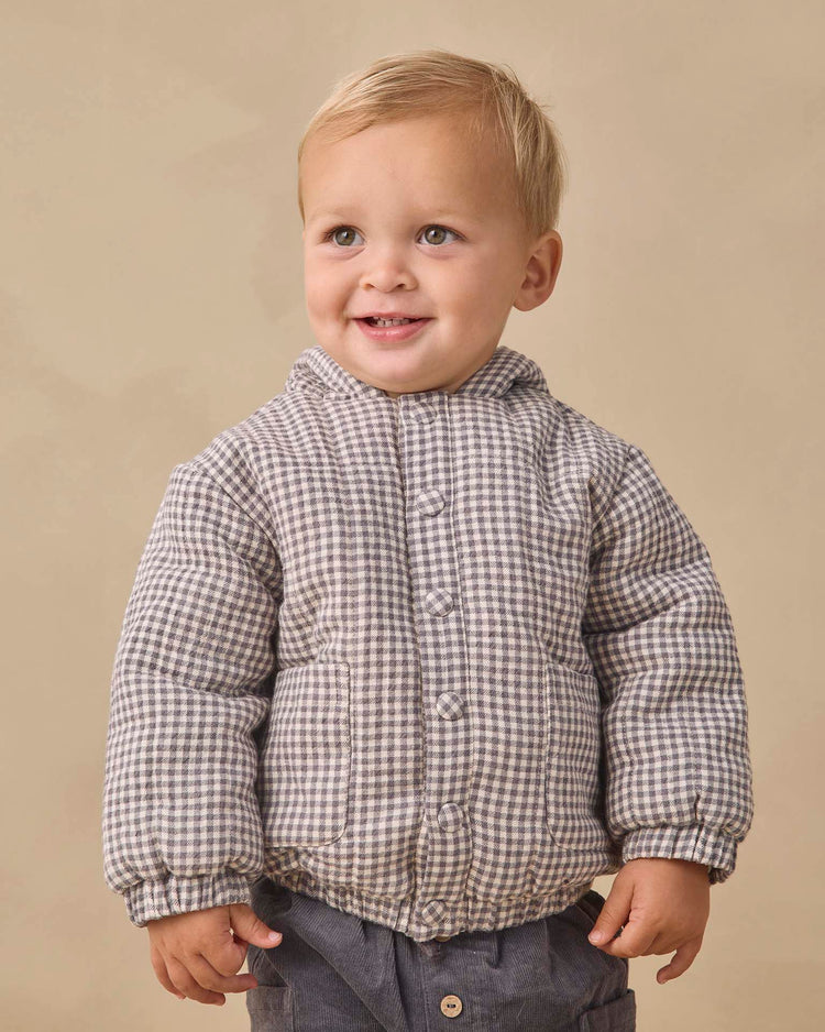 quincy mae hooded woven jacket in midnight gingham baby Little