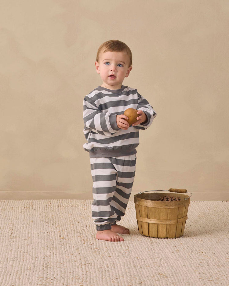 quincy mae oversized crew sweatshirt in midnight stripe baby Little