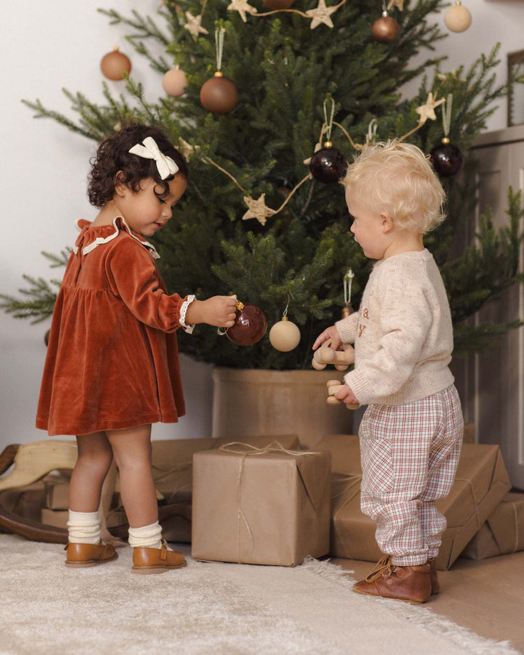 velour baby dress in redwood