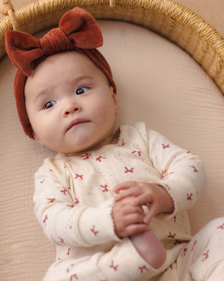 velour bow headband in redwood