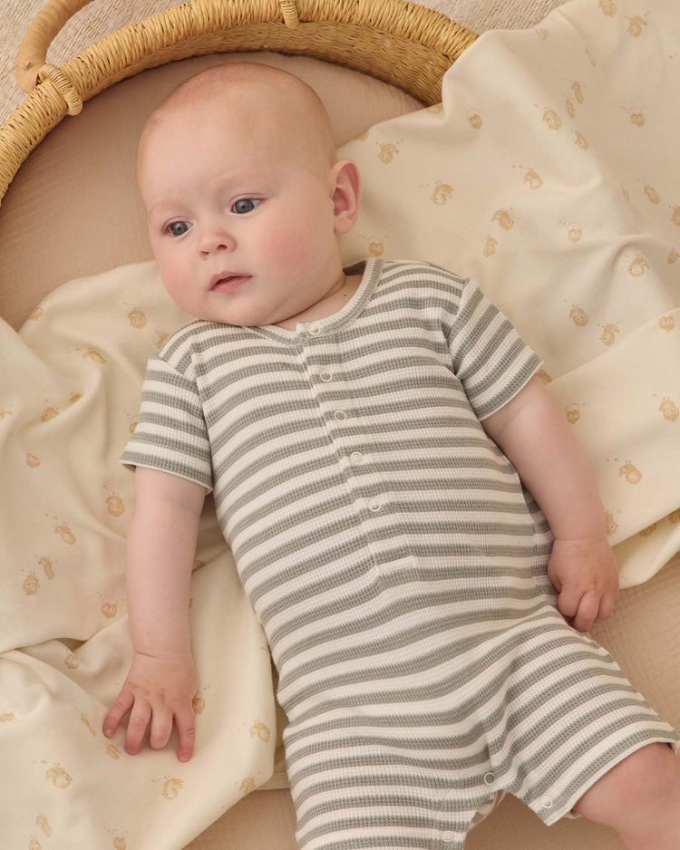 quincy mae waffle snap romper in sage stripe baby Little
