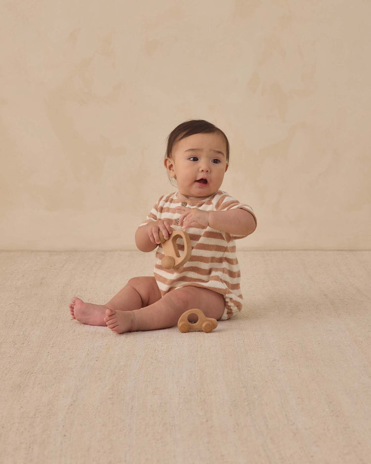 quincy mae terry henley romper in latte stripe baby Little