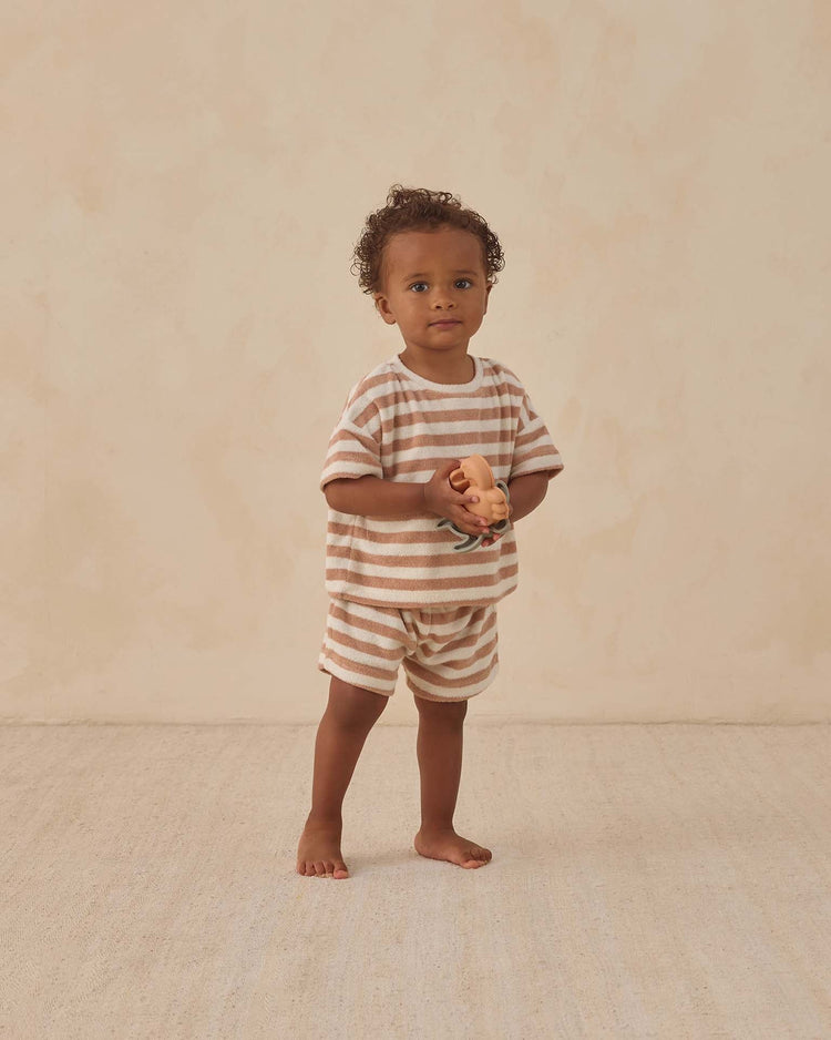 quincy mae terry tee + short set in latte stripe baby Little