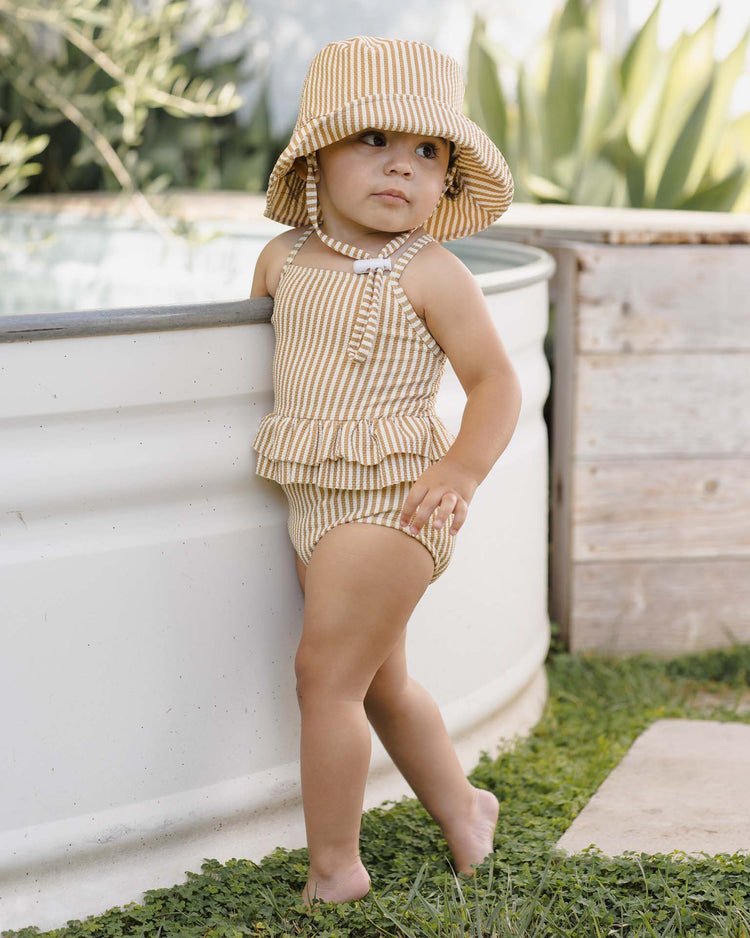quincy mae ruffled one - piece swimsuit in honey stripe small baby Little