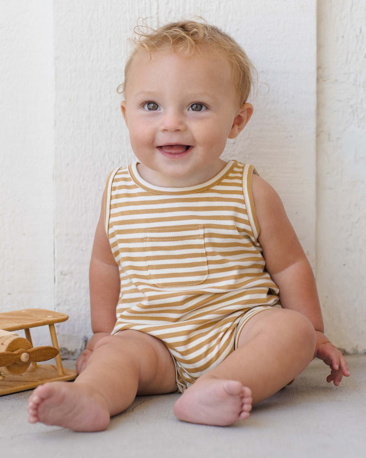 quincy mae sleeveless one - piece in honey stripe baby Little
