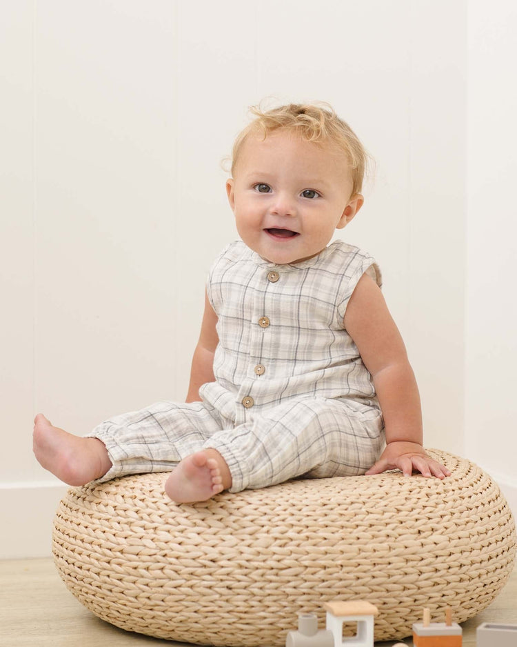 quincy mae woven jumpsuit in blue plaid baby Little