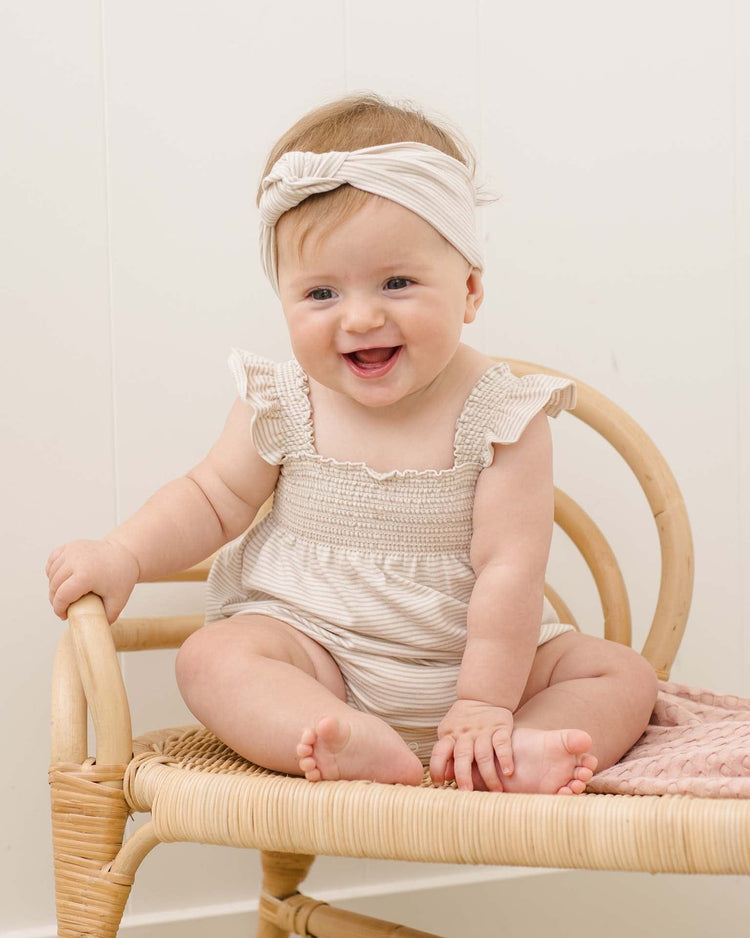 quincy mae knotted headband in oat micro stripe baby Little