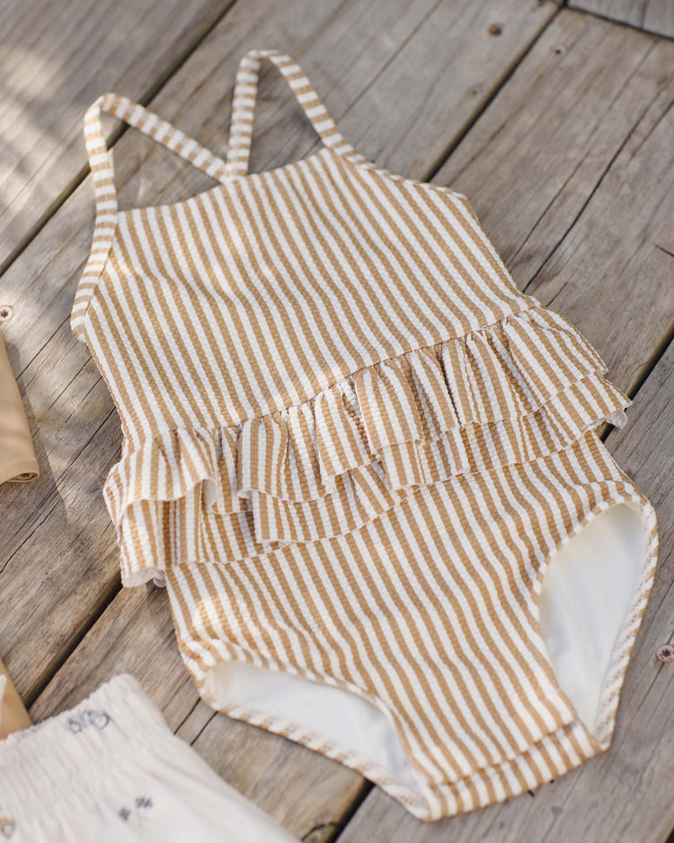 quincy mae ruffled one - piece swimsuit in honey stripe small baby Little