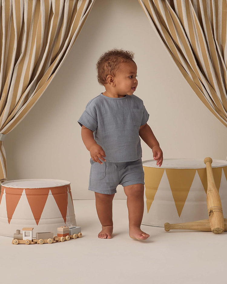quincy mae woven boxy top in ocean baby Little