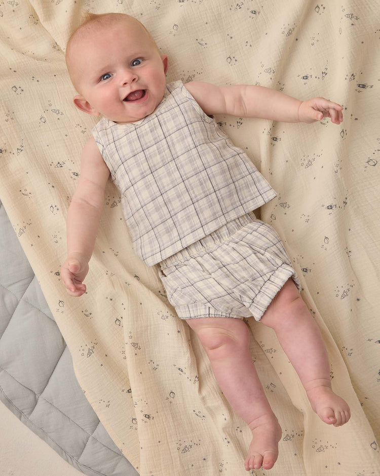 quincy mae woven tank set in blue plaid baby Little
