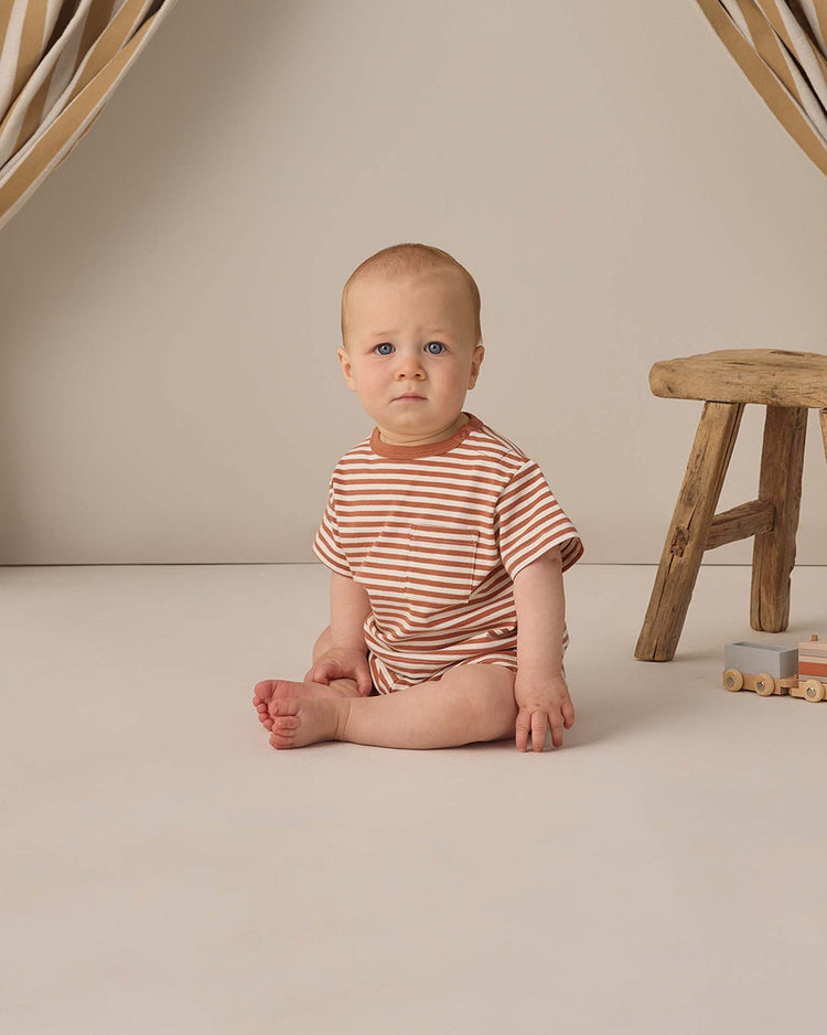 quincy mae boxy pocket tee + short set in poppy stripe baby Little
