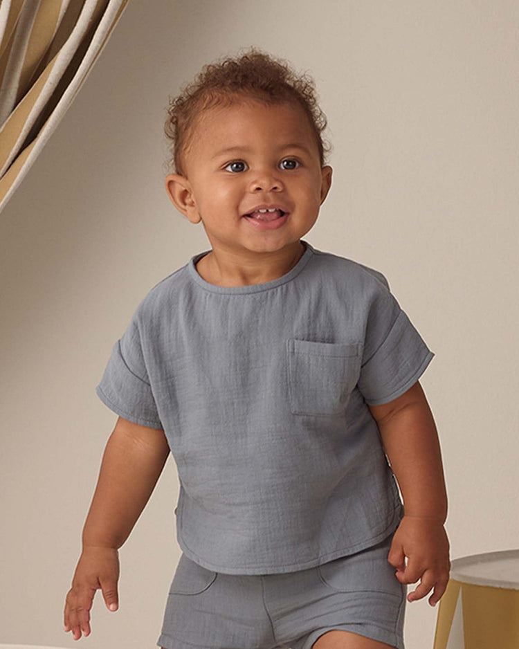 quincy mae woven boxy top in ocean baby Little